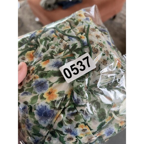 ZARA Chiffon Midi Dress Women Small Floral Print Ruffle V-Neck Sleeveless Slit - Picture 12 of 12